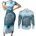 Personalised Prostate Cancer Awareness Month Couples Matching Short Sleeve Bodycon Dress and Long Sleeve Button Shirt Warrior Ribbon Turtle Dot Art Pattern