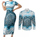 Personalised Prostate Cancer Awareness Month Couples Matching Short Sleeve Bodycon Dress and Long Sleeve Button Shirt Warrior Ribbon Turtle Dot Art Pattern