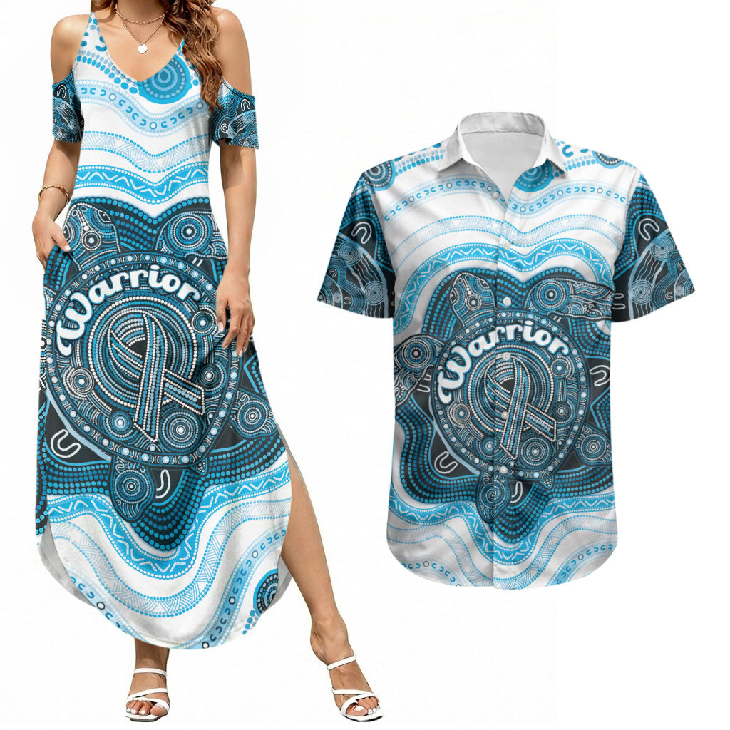 Personalised Prostate Cancer Awareness Month Couples Matching Summer Maxi Dress and Hawaiian Shirt Warrior Ribbon Turtle Dot Art Pattern
