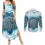 Personalised Prostate Cancer Awareness Month Couples Matching Summer Maxi Dress and Long Sleeve Button Shirt Warrior Ribbon Turtle Dot Art Pattern