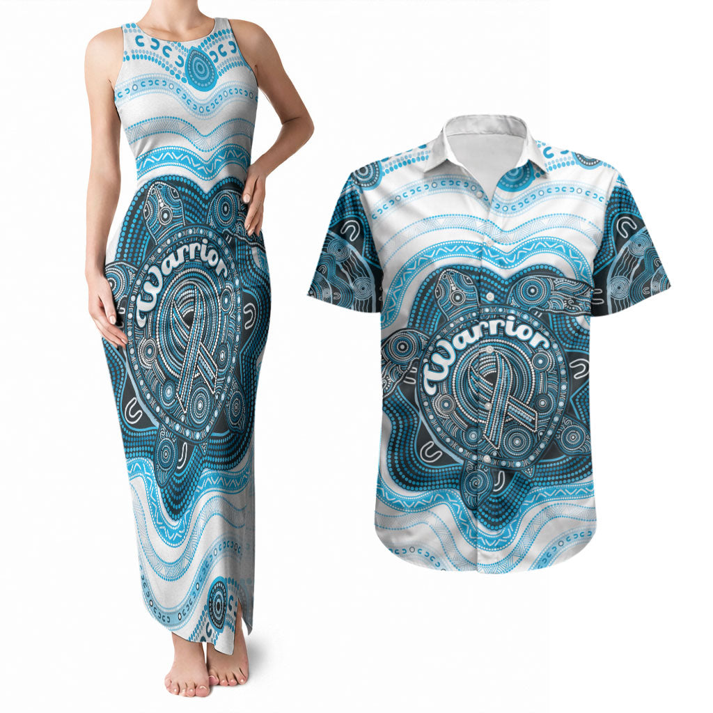 Personalised Prostate Cancer Awareness Month Couples Matching Tank Maxi Dress and Hawaiian Shirt Warrior Ribbon Turtle Dot Art Pattern
