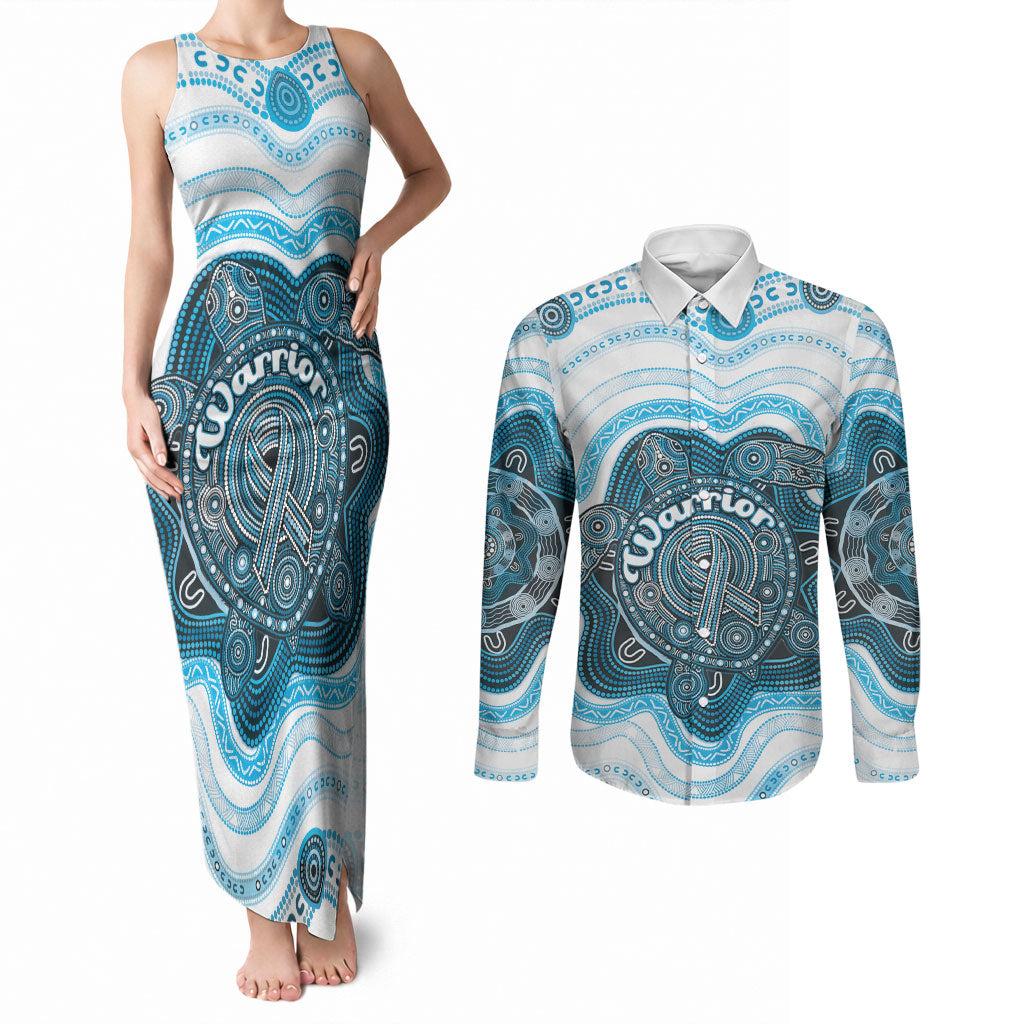 Personalised Prostate Cancer Awareness Month Couples Matching Tank Maxi Dress and Long Sleeve Button Shirt Warrior Ribbon Turtle Dot Art Pattern