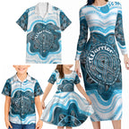 Personalised Prostate Cancer Awareness Month Family Matching Long Sleeve Bodycon Dress and Hawaiian Shirt Warrior Ribbon Turtle Dot Art Pattern