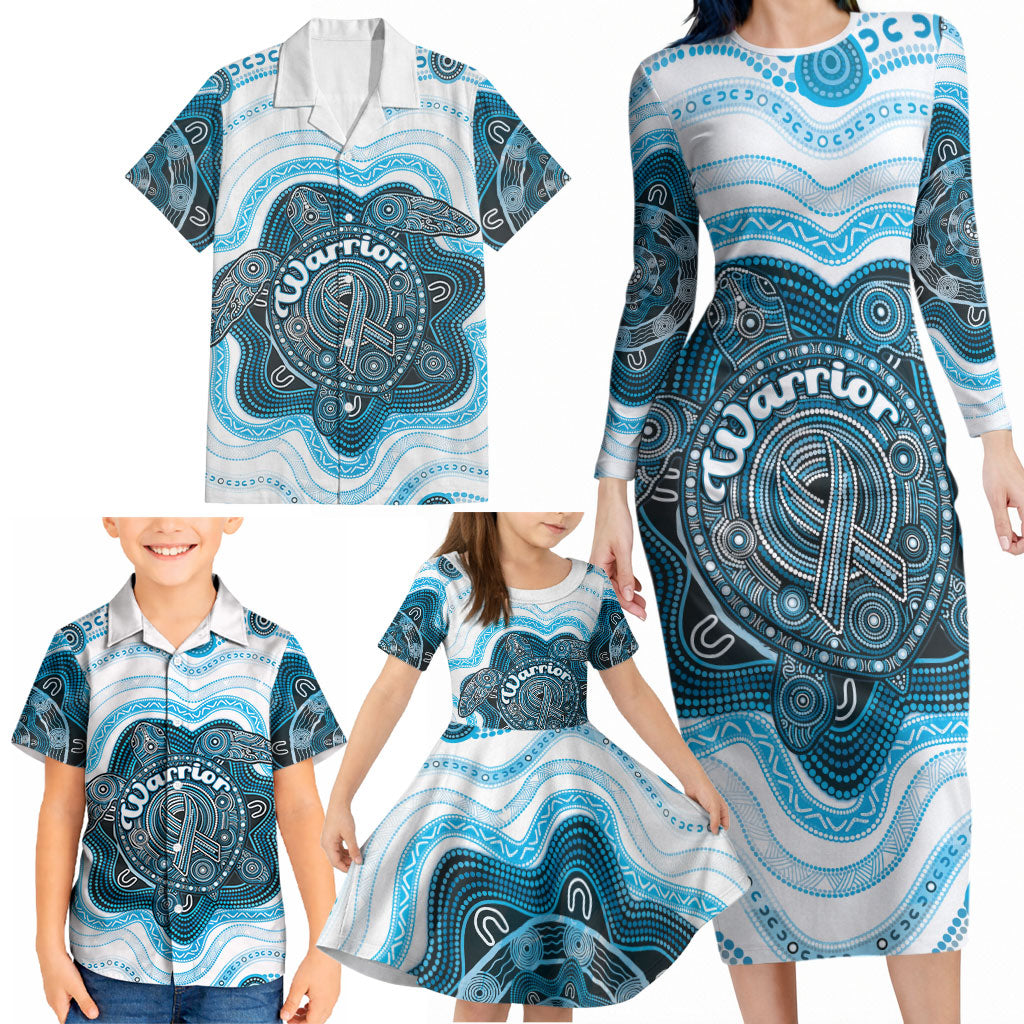 Personalised Prostate Cancer Awareness Month Family Matching Long Sleeve Bodycon Dress and Hawaiian Shirt Warrior Ribbon Turtle Dot Art Pattern