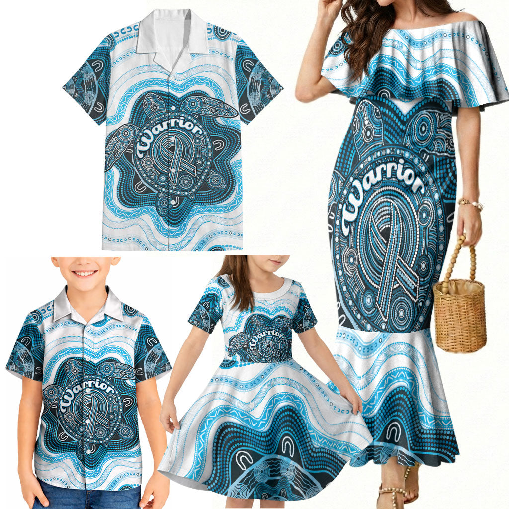 Personalised Prostate Cancer Awareness Month Family Matching Mermaid Dress and Hawaiian Shirt Warrior Ribbon Turtle Dot Art Pattern