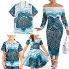 Personalised Prostate Cancer Awareness Month Family Matching Off The Shoulder Long Sleeve Dress and Hawaiian Shirt Warrior Ribbon Turtle Dot Art Pattern