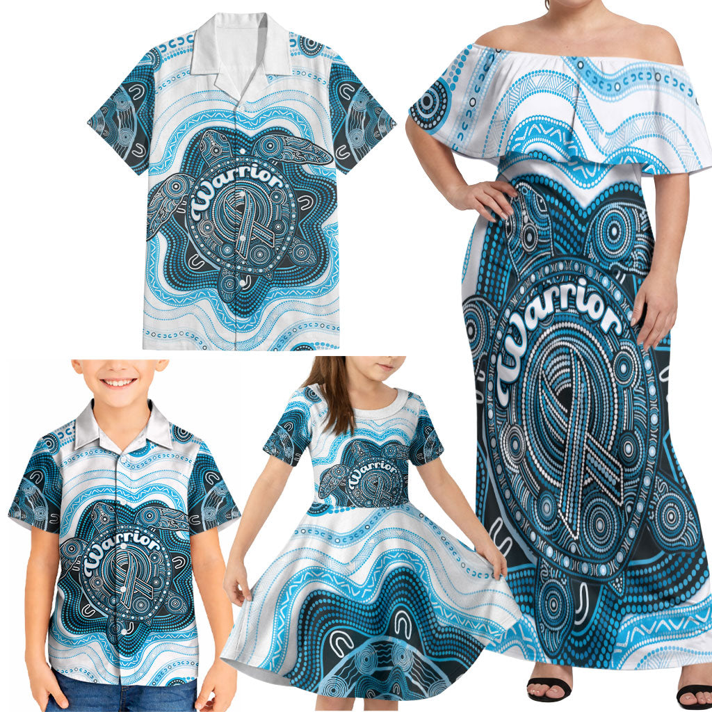 Personalised Prostate Cancer Awareness Month Family Matching Off Shoulder Maxi Dress and Hawaiian Shirt Warrior Ribbon Turtle Dot Art Pattern