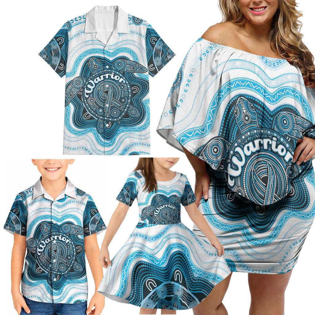 Personalised Prostate Cancer Awareness Month Family Matching Off Shoulder Short Dress and Hawaiian Shirt Warrior Ribbon Turtle Dot Art Pattern