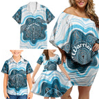 Personalised Prostate Cancer Awareness Month Family Matching Off Shoulder Short Dress and Hawaiian Shirt Warrior Ribbon Turtle Dot Art Pattern