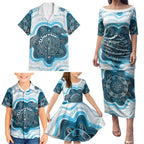 Personalised Prostate Cancer Awareness Month Family Matching Puletasi and Hawaiian Shirt Warrior Ribbon Turtle Dot Art Pattern