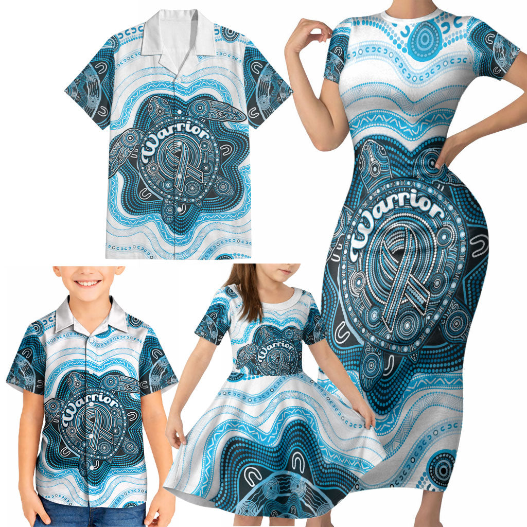 Personalised Prostate Cancer Awareness Month Family Matching Short Sleeve Bodycon Dress and Hawaiian Shirt Warrior Ribbon Turtle Dot Art Pattern