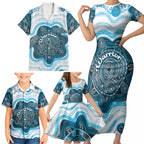 Personalised Prostate Cancer Awareness Month Family Matching Short Sleeve Bodycon Dress and Hawaiian Shirt Warrior Ribbon Turtle Dot Art Pattern