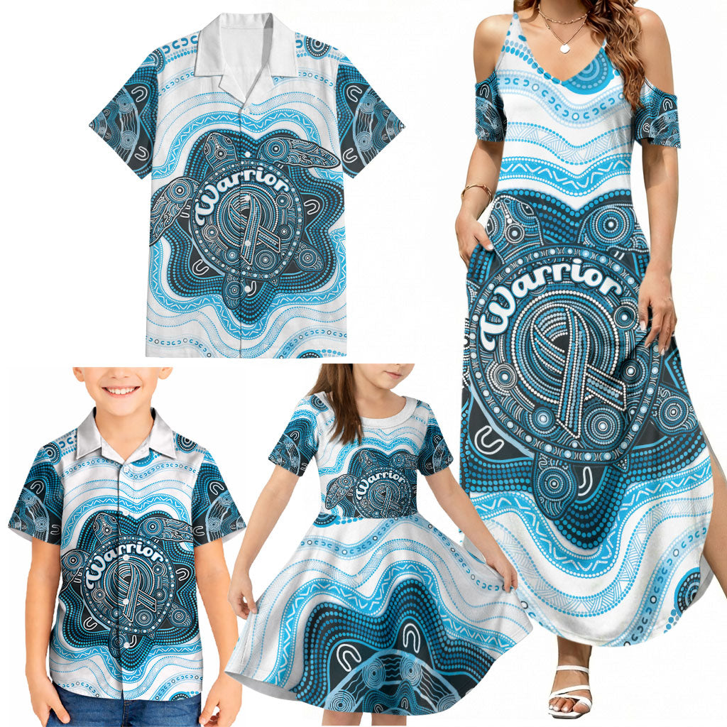 Personalised Prostate Cancer Awareness Month Family Matching Summer Maxi Dress and Hawaiian Shirt Warrior Ribbon Turtle Dot Art Pattern