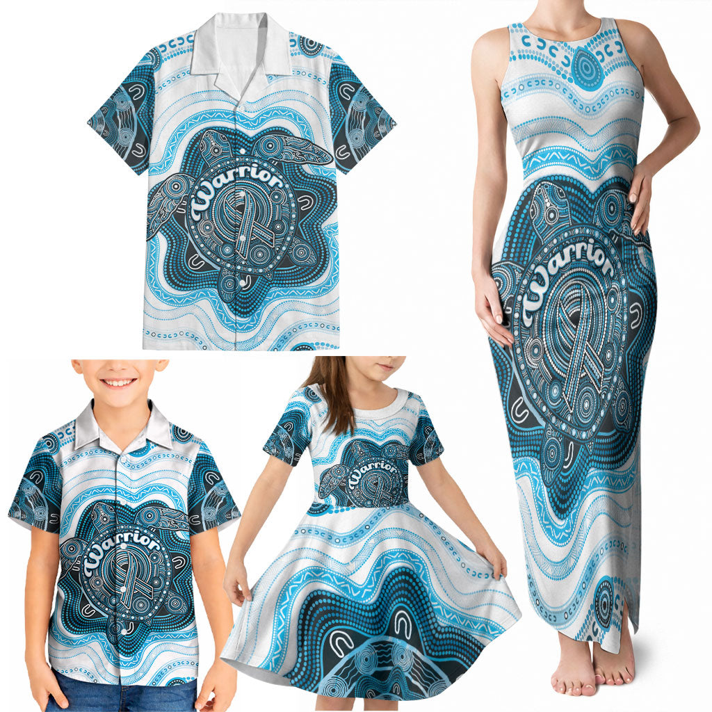 Personalised Prostate Cancer Awareness Month Family Matching Tank Maxi Dress and Hawaiian Shirt Warrior Ribbon Turtle Dot Art Pattern