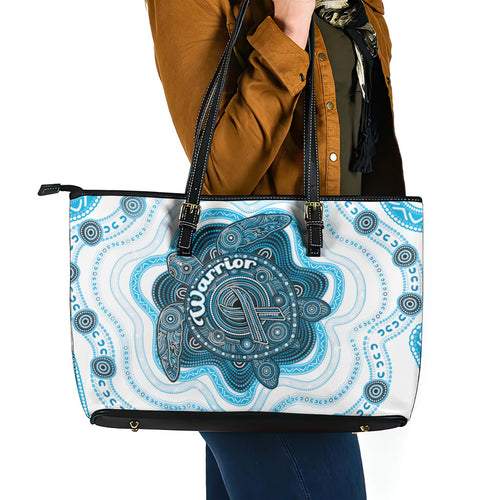 Prostate Cancer Awareness Month Leather Tote Bag Warrior Ribbon Turtle Dot Art Pattern