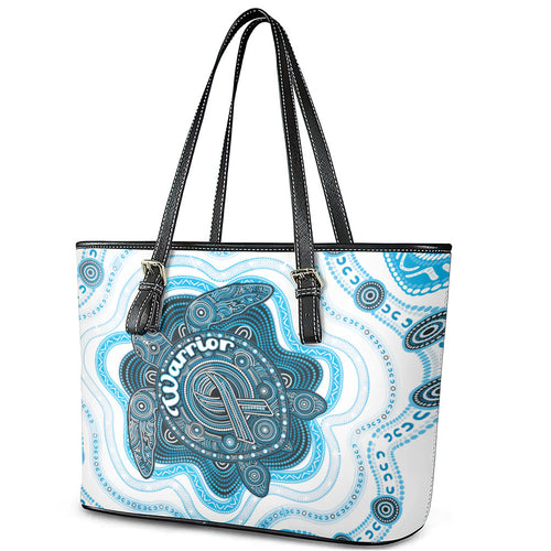 Prostate Cancer Awareness Month Leather Tote Bag Warrior Ribbon Turtle Dot Art Pattern