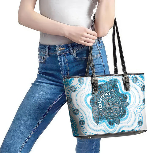 Prostate Cancer Awareness Month Leather Tote Bag Warrior Ribbon Turtle Dot Art Pattern