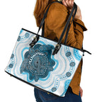 Prostate Cancer Awareness Month Leather Tote Bag Warrior Ribbon Turtle Dot Art Pattern