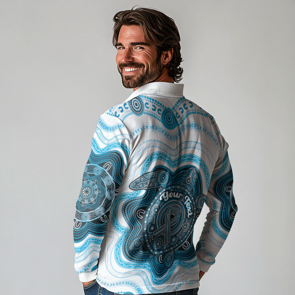 Personalised Prostate Cancer Awareness Month Long Sleeve Polo Shirt Warrior Ribbon Turtle Dot Art Pattern