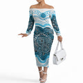 Personalised Prostate Cancer Awareness Month Off The Shoulder Long Sleeve Dress Warrior Ribbon Turtle Dot Art Pattern