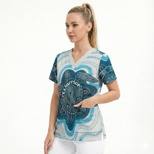 Personalised Prostate Cancer Awareness Month Scrub Top Warrior Ribbon Turtle Dot Art Pattern