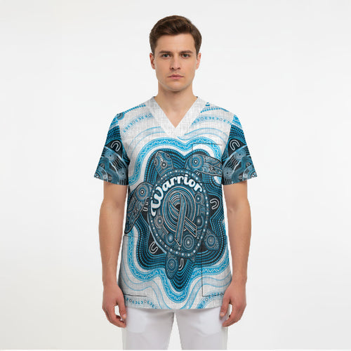 Personalised Prostate Cancer Awareness Month Scrub Top Warrior Ribbon Turtle Dot Art Pattern