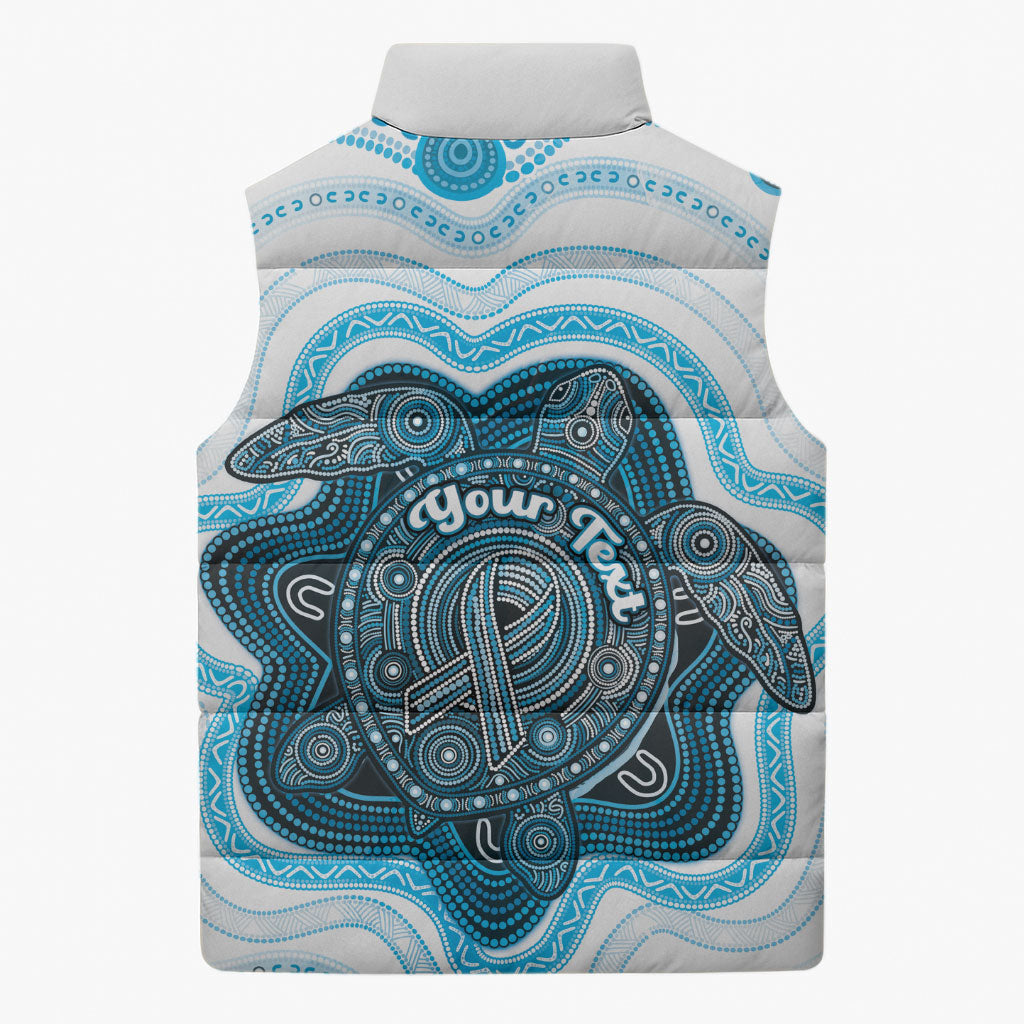 Personalised Prostate Cancer Awareness Month Sleeveless Puffer Jacket Warrior Ribbon Turtle Dot Art Pattern