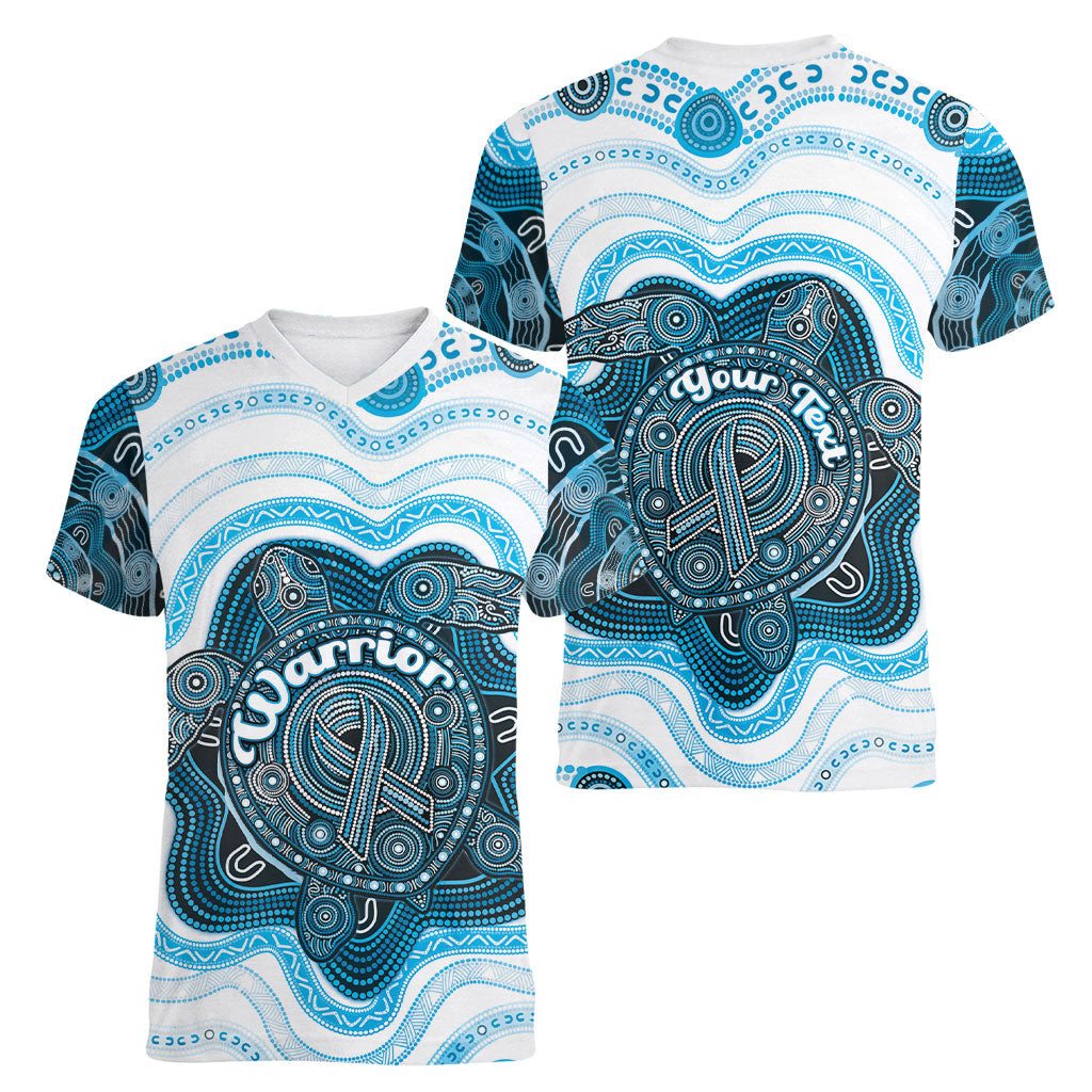 Personalised Prostate Cancer Awareness Month Women V-Neck T-Shirt Warrior Ribbon Turtle Dot Art Pattern