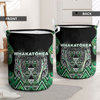 Aotearoa Whakatohea Laundry Basket Maori Tribal Green Abalone Paua Shell Pattern