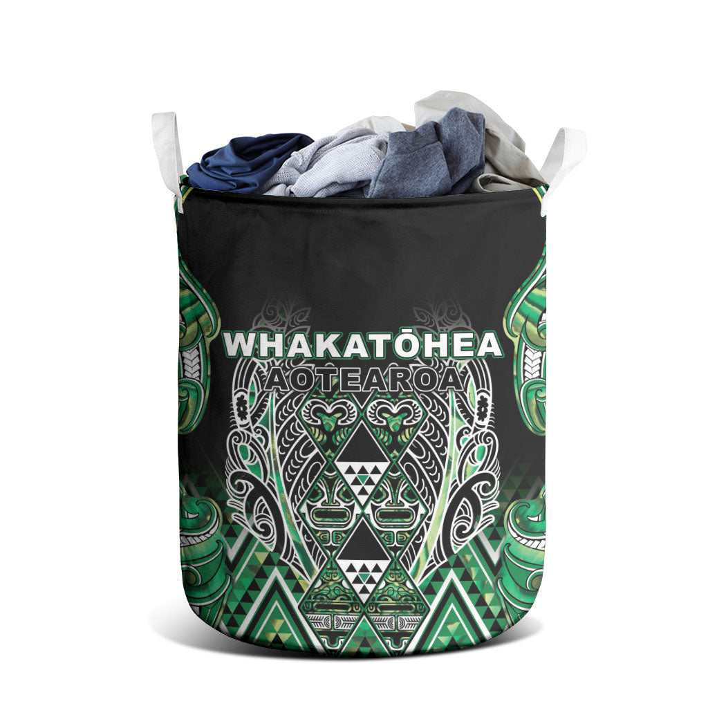 Aotearoa Whakatohea Laundry Basket Maori Tribal Green Abalone Paua Shell Pattern