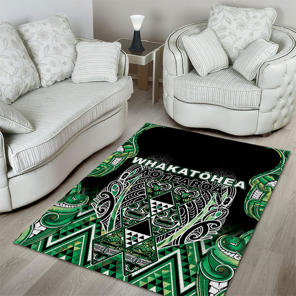 Aotearoa Whakatohea Area Rug Maori Tribal Green Abalone Paua Shell Pattern