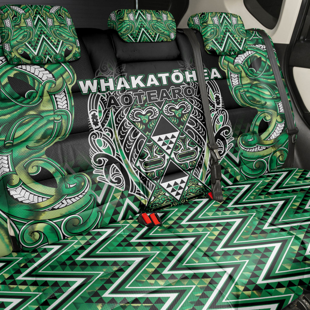 Aotearoa Whakatohea Back Car Seat Cover Maori Tribal Green Abalone Paua Shell Pattern