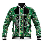 Aotearoa Whakatohea Baseball Jacket Maori Tribal Green Abalone Paua Shell Pattern