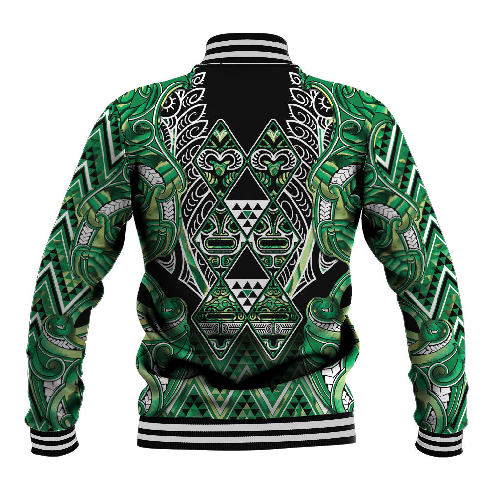 Aotearoa Whakatohea Baseball Jacket Maori Tribal Green Abalone Paua Shell Pattern