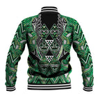 Aotearoa Whakatohea Baseball Jacket Maori Tribal Green Abalone Paua Shell Pattern