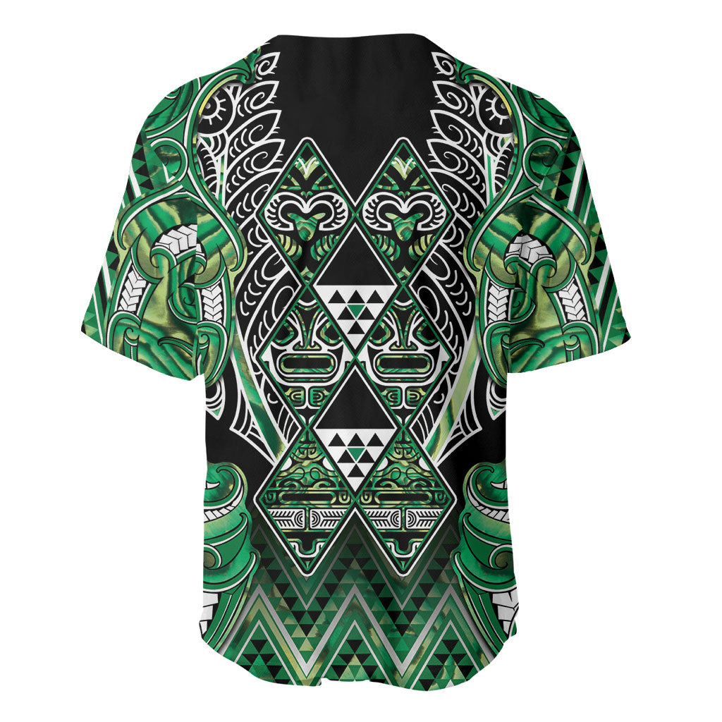 Aotearoa Whakatohea Baseball Jersey Maori Tribal Green Abalone Paua Shell Pattern
