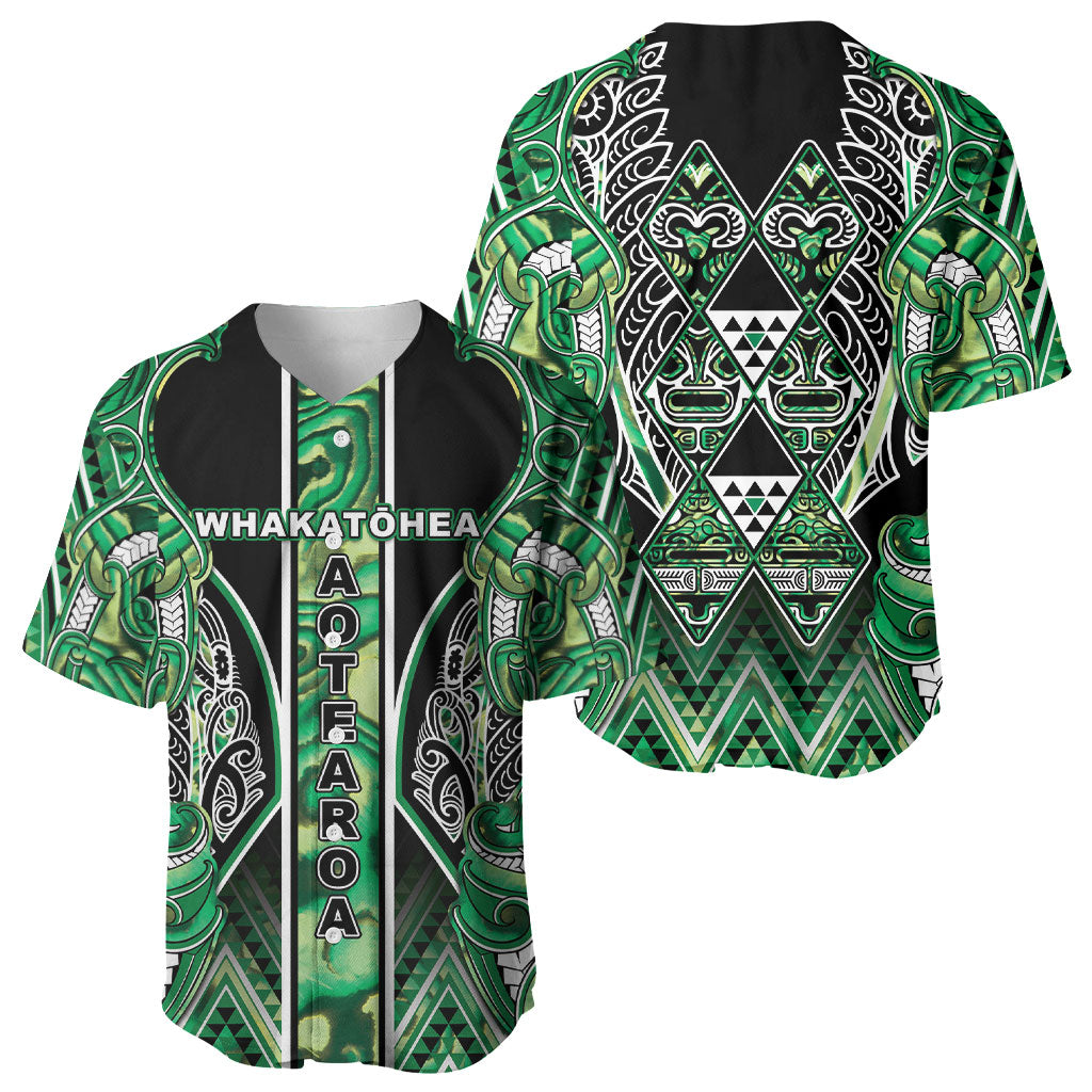 Aotearoa Whakatohea Baseball Jersey Maori Tribal Green Abalone Paua Shell Pattern