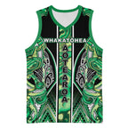 Aotearoa Whakatohea Basketball Jersey Maori Tribal Green Abalone Paua Shell Pattern