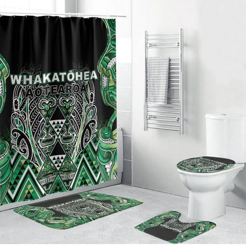 Aotearoa Whakatohea Bathroom Set Maori Tribal Green Abalone Paua Shell Pattern