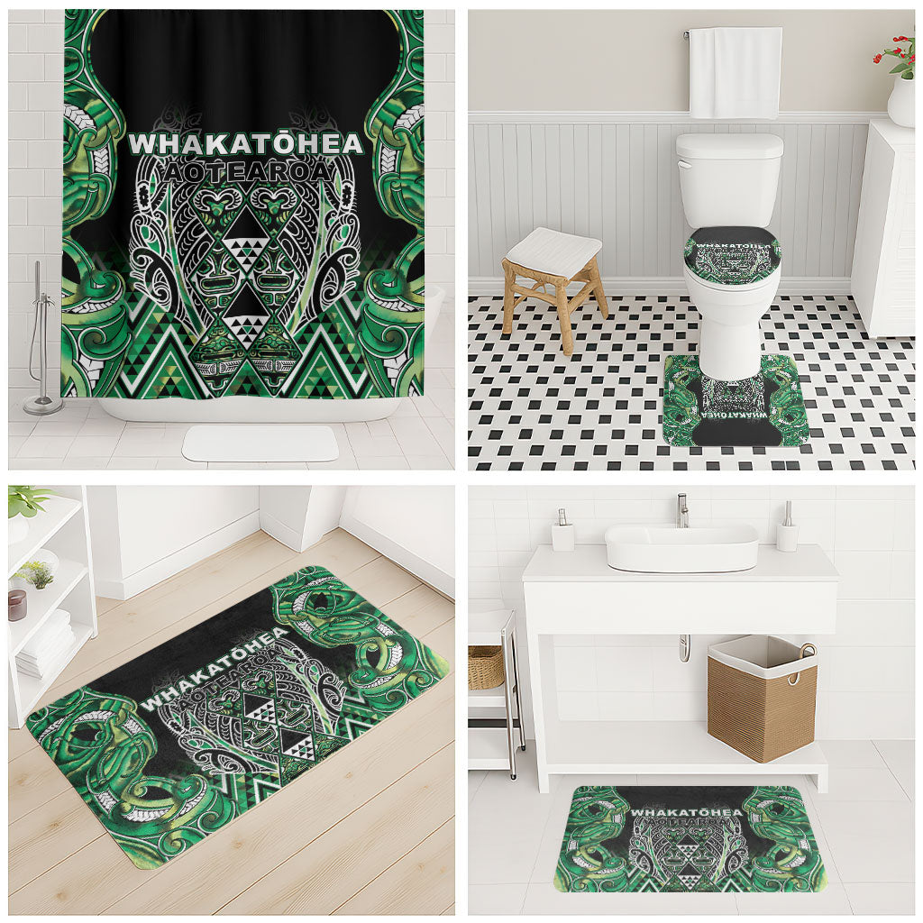 Aotearoa Whakatohea Bathroom Set Maori Tribal Green Abalone Paua Shell Pattern