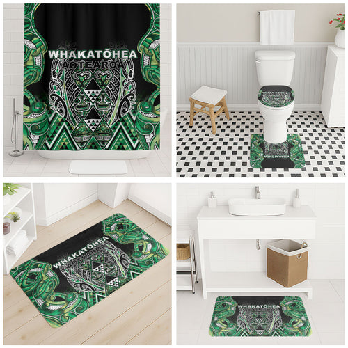 Aotearoa Whakatohea Bathroom Set Maori Tribal Green Abalone Paua Shell Pattern