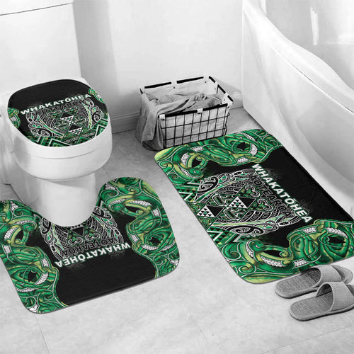 Aotearoa Whakatohea Bathroom Set Maori Tribal Green Abalone Paua Shell Pattern