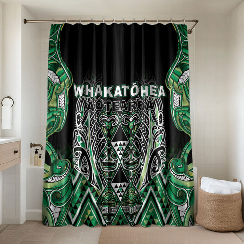 Aotearoa Whakatohea Bathroom Set Maori Tribal Green Abalone Paua Shell Pattern