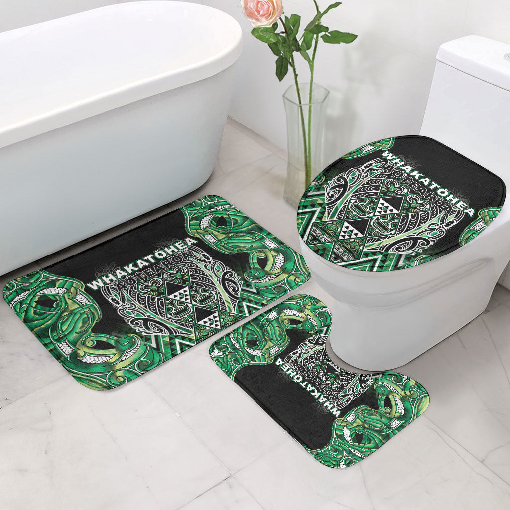 Aotearoa Whakatohea Bathroom Set Maori Tribal Green Abalone Paua Shell Pattern