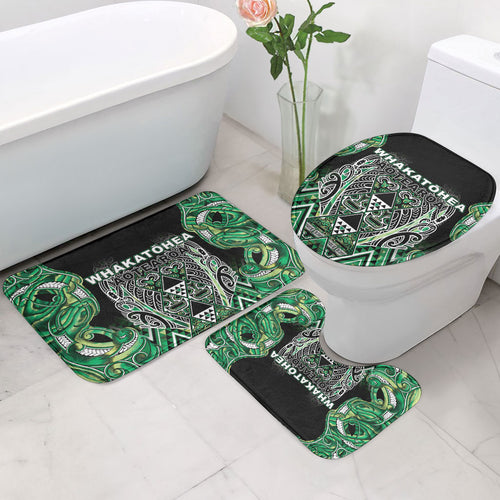 Aotearoa Whakatohea Bathroom Set Maori Tribal Green Abalone Paua Shell Pattern