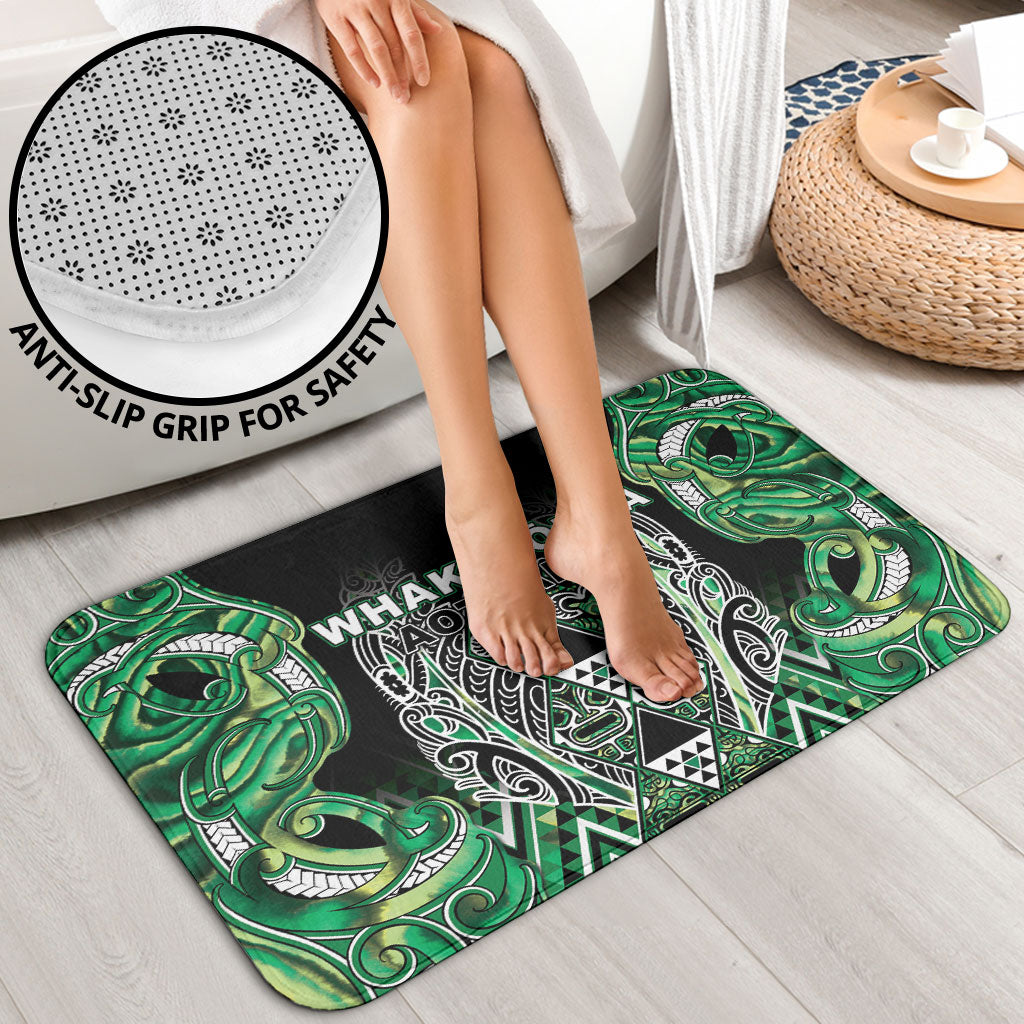 Aotearoa Whakatohea Bathroom Set Maori Tribal Green Abalone Paua Shell Pattern