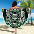 Aotearoa Whakatohea Beach Blanket Maori Tribal Green Abalone Paua Shell Pattern