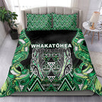 Aotearoa Whakatohea Bedding Set Maori Tribal Green Abalone Paua Shell Pattern