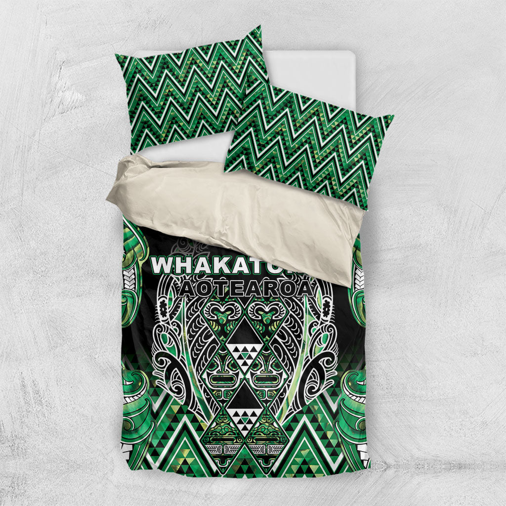 Aotearoa Whakatohea Bedding Set Maori Tribal Green Abalone Paua Shell Pattern