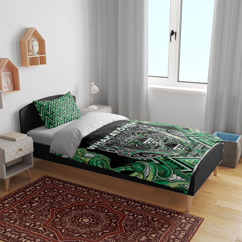 Aotearoa Whakatohea Bedding Set Maori Tribal Green Abalone Paua Shell Pattern